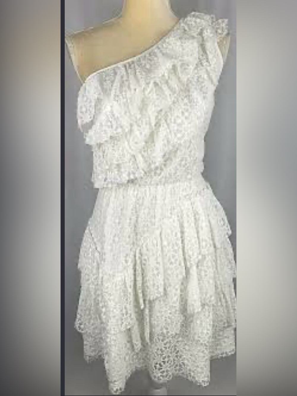 Chelsea & Violet White One-Shoulder Ruffle Lace Dress